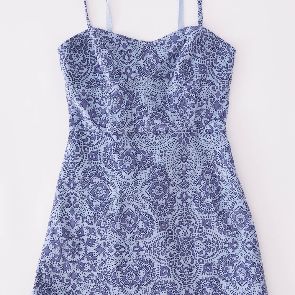 Blue Patterned Strapless Dress
